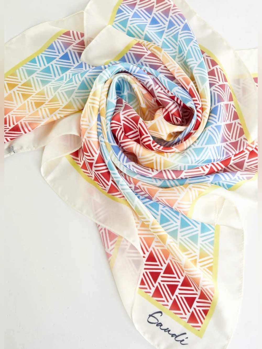 Gaudì Multicolor Geometric Silk Scarf - White Border